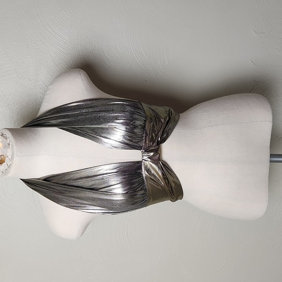 Vintage Tops - Vintage metallic halter top - silver shiny sexy summer - small size 4